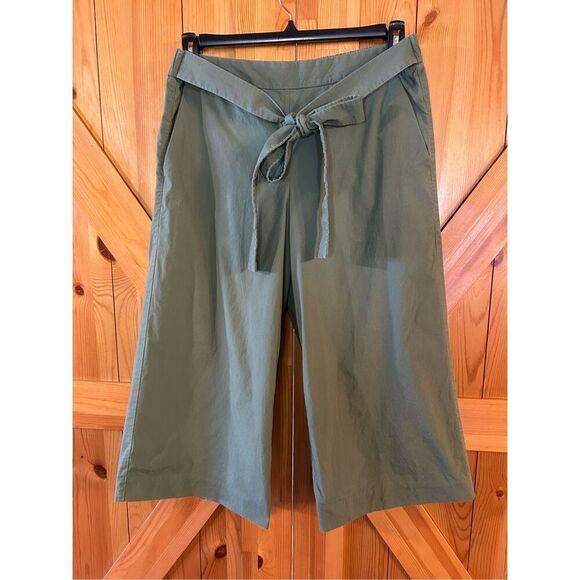 J Crew Pants Womens Size 10 Green Rory Cropped Wide Leg Tie Waist Lined (8517) R - Picture 1 of 10